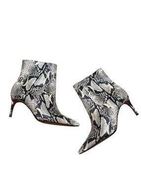 Schutz Women's Leather Boots 5.5B Snakeskin Embossed Stiletto Heel Point Toe Bet